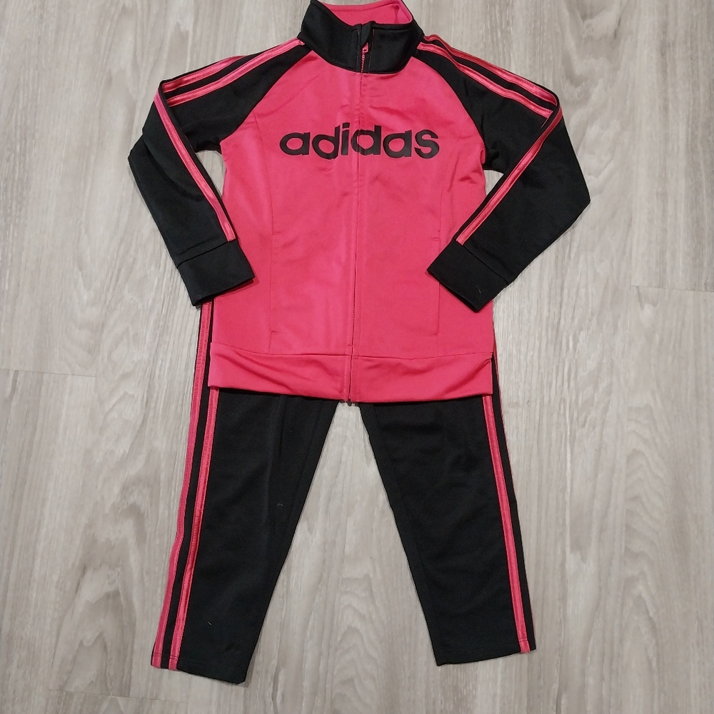 Adidas Girls Jogger Suit Set Pink And Black Size 5